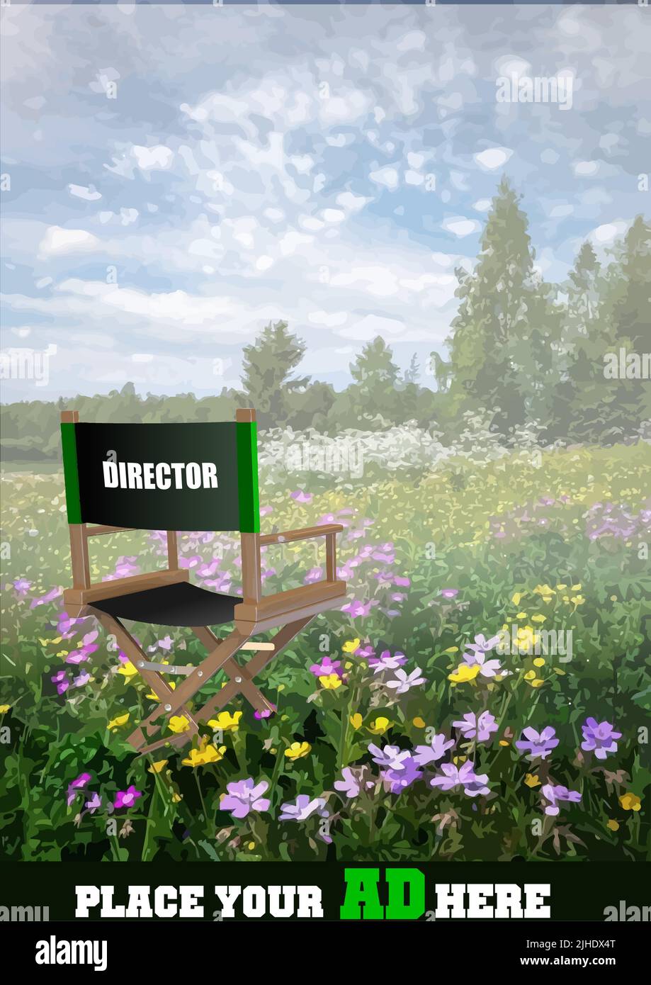 A yellow director s chair on outdoors. 3d vector color illustration Stock Vector