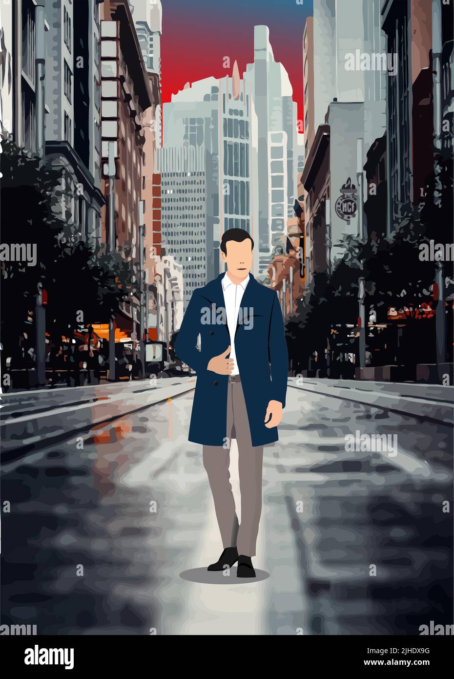 Young handsome man walking down the street. Businessman.Vector 3d illustration Stock Vector