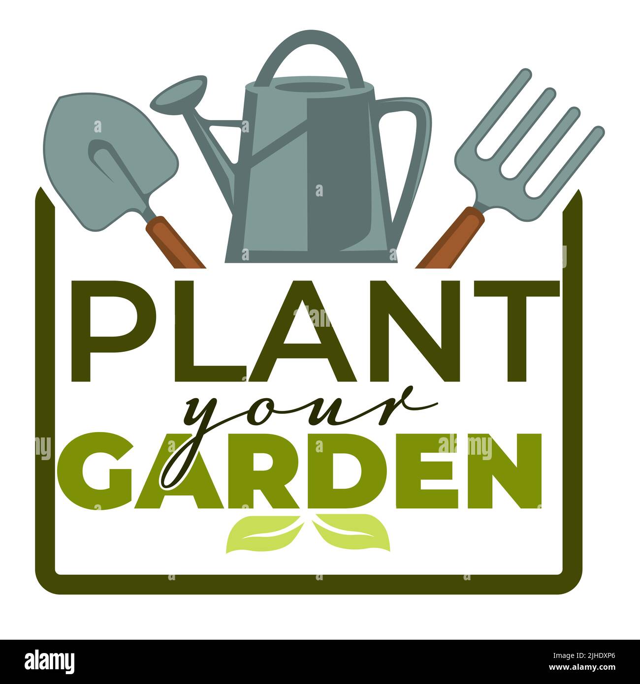 Green garden isolated icons home gardening tools and plants vector ...