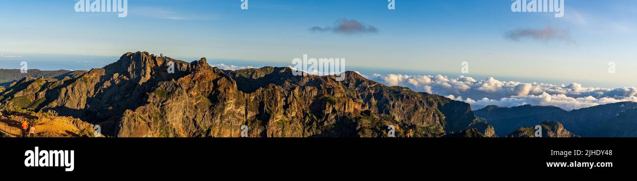 Amazing view from Pico Ruivo - highest hill of Madeira island during springtime evening Stock Photo