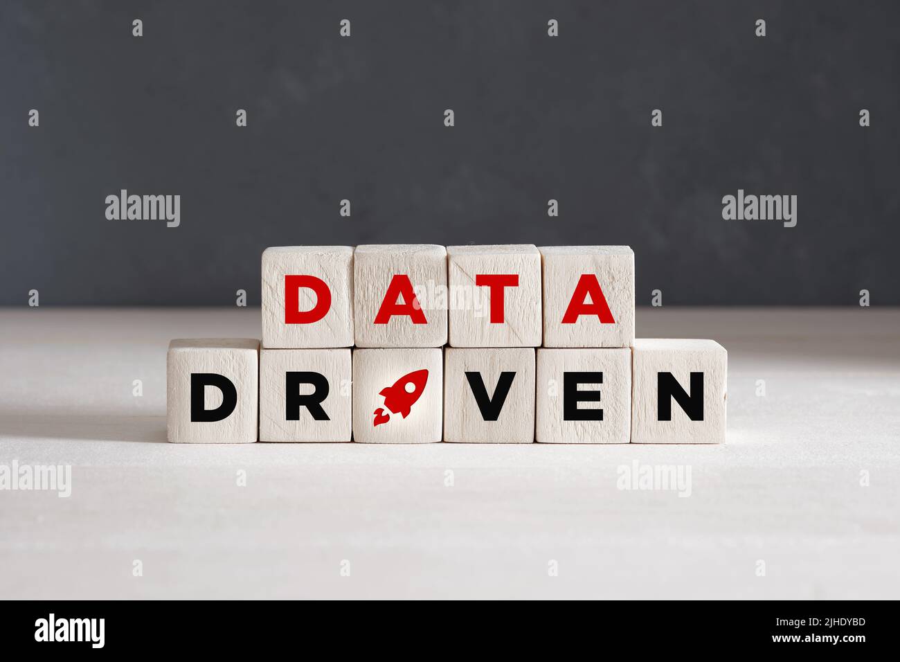 Data driven marketing concept. Big data or business analytics, personalized and contextual marketing technology. Wooden cubes with the word data drive Stock Photo
