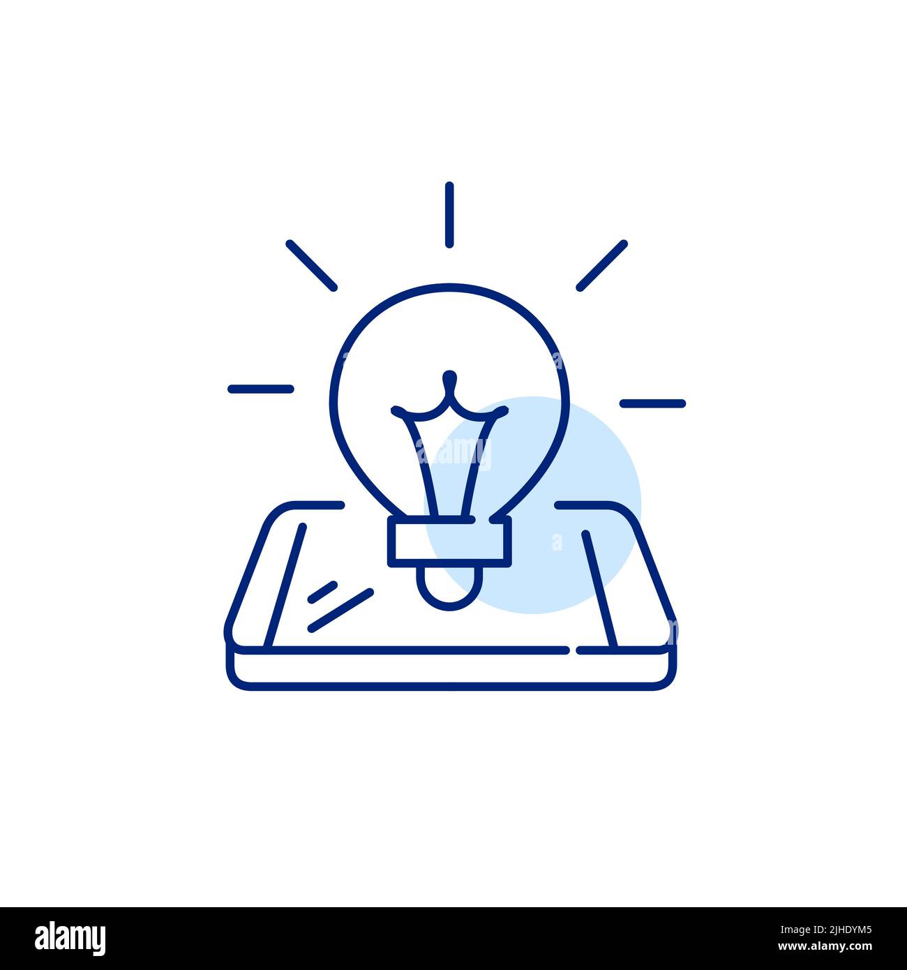 Light bulb on a smartphone. Having a creative idea or getting advice. Pixel perfect, editable stroke line art icon Stock Vector