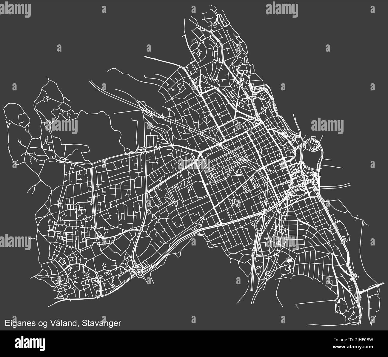 Street roads map of the EIGANES OG VÅLAND BOROUGH of Bergen, Norway Stock Vector