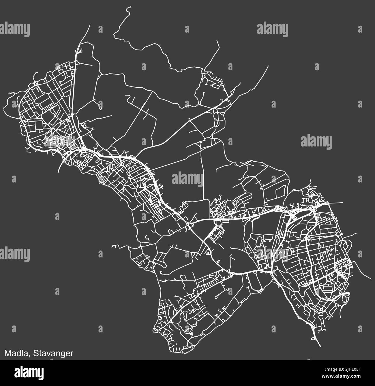 Street roads map of the MADLA BOROUGH of Bergen, Norway Stock Vector