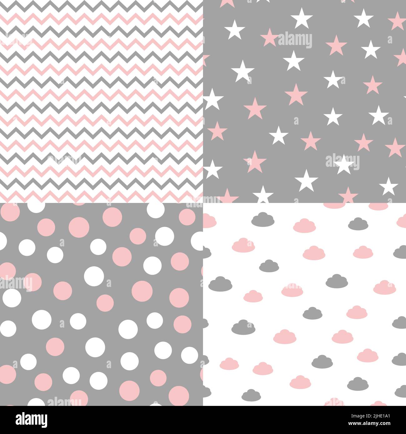 Set of seamless patterns in pastel colors for baby design. Vector illustration Stock Vector