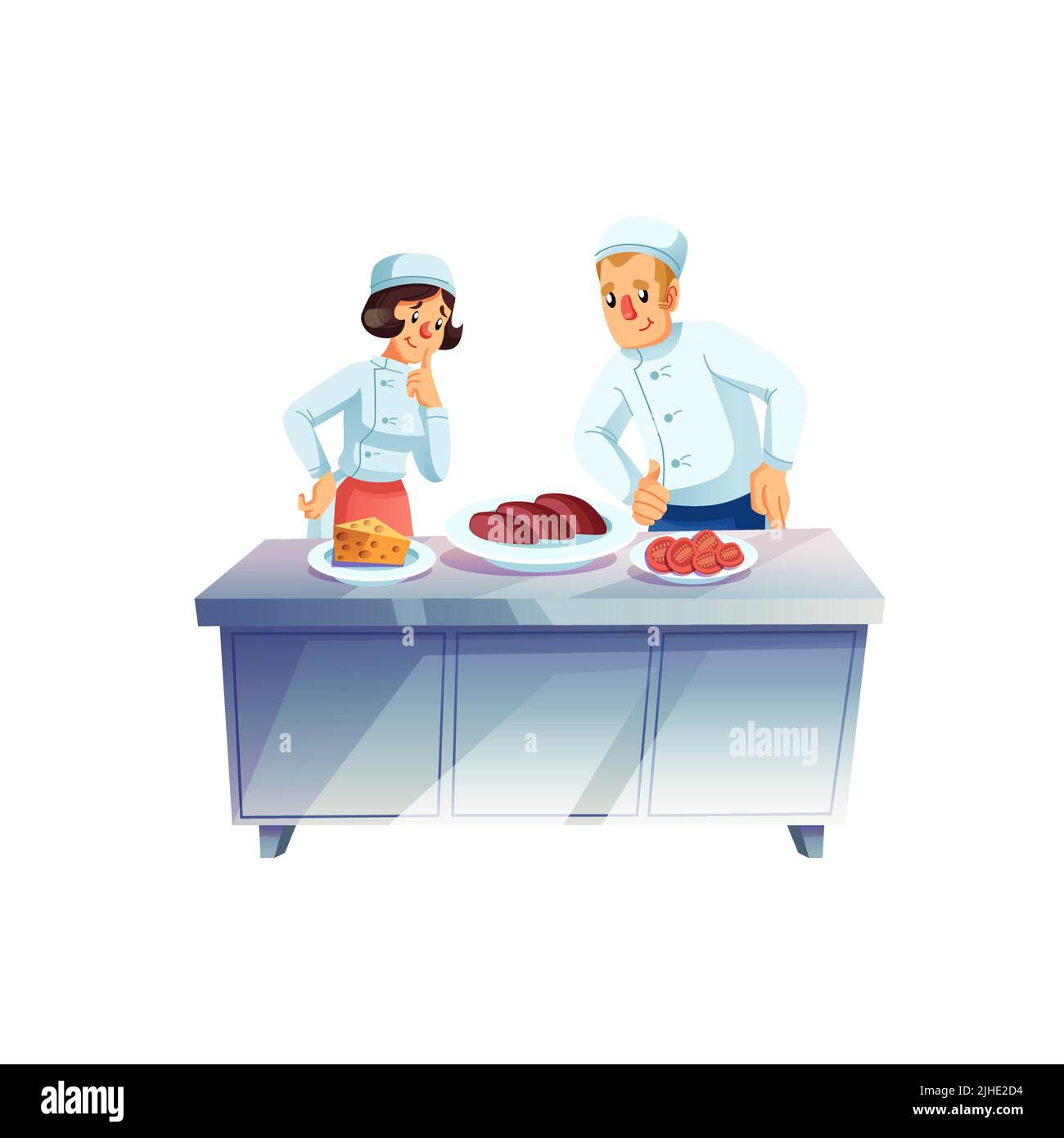 Flat cartoon characters chef assistants cooks meal,choosing ingredients ...