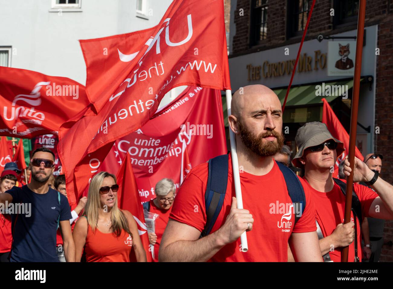 Unite the Union, attending Durham Miners' Gala, 'The Big Meeting' of trades unions, in Durham, UK, on 9th July 2022. Stock Photo