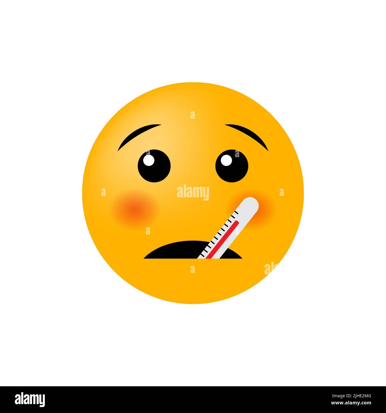 Sick emoticon with thermometer isolated on white background. Vector illustration Stock Vector