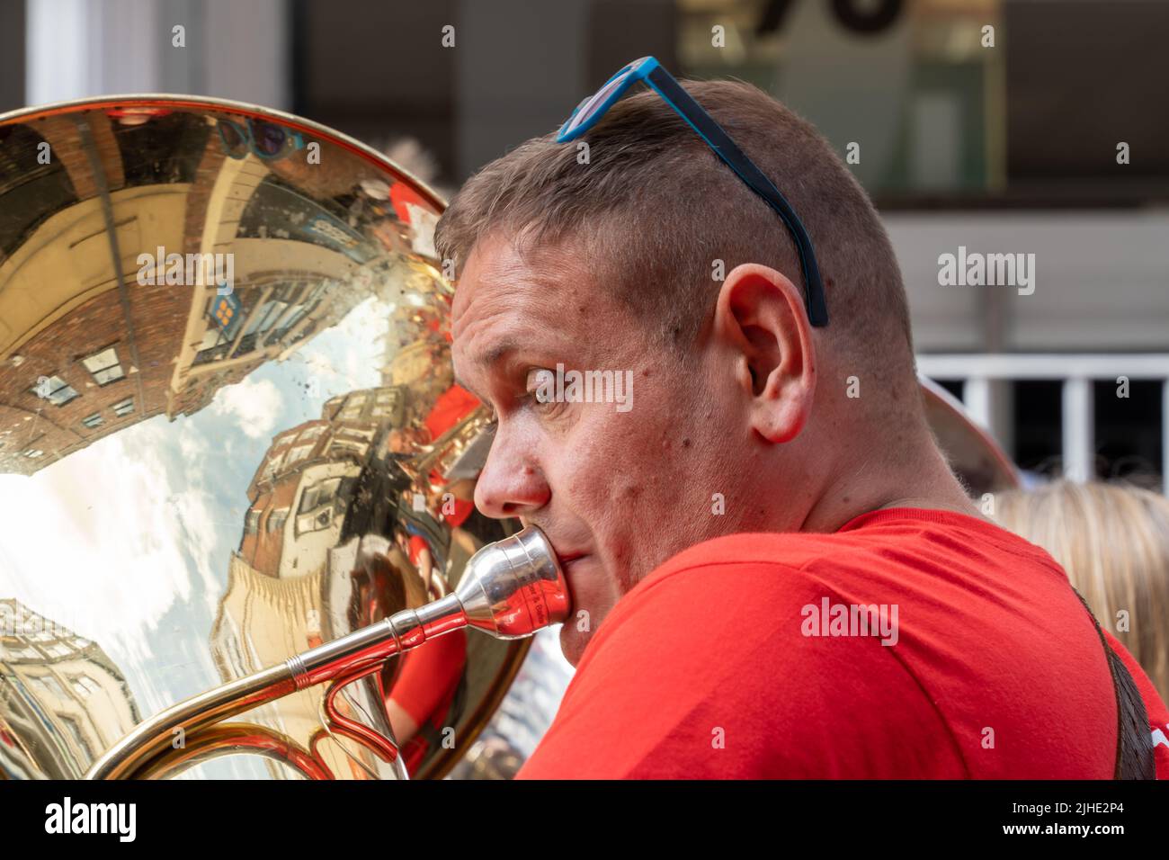 Unite the Union Band, a brass band, attending Durham Miners' Gala, "The