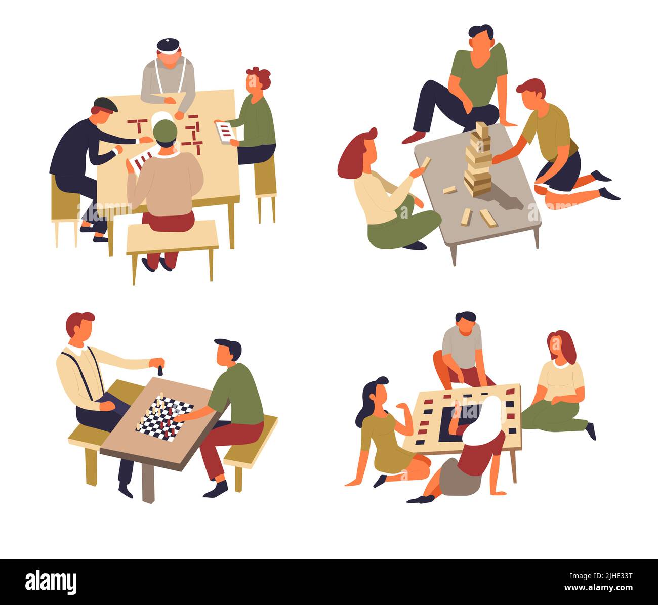 Domino and chess table games play cards and jenga vector isolated