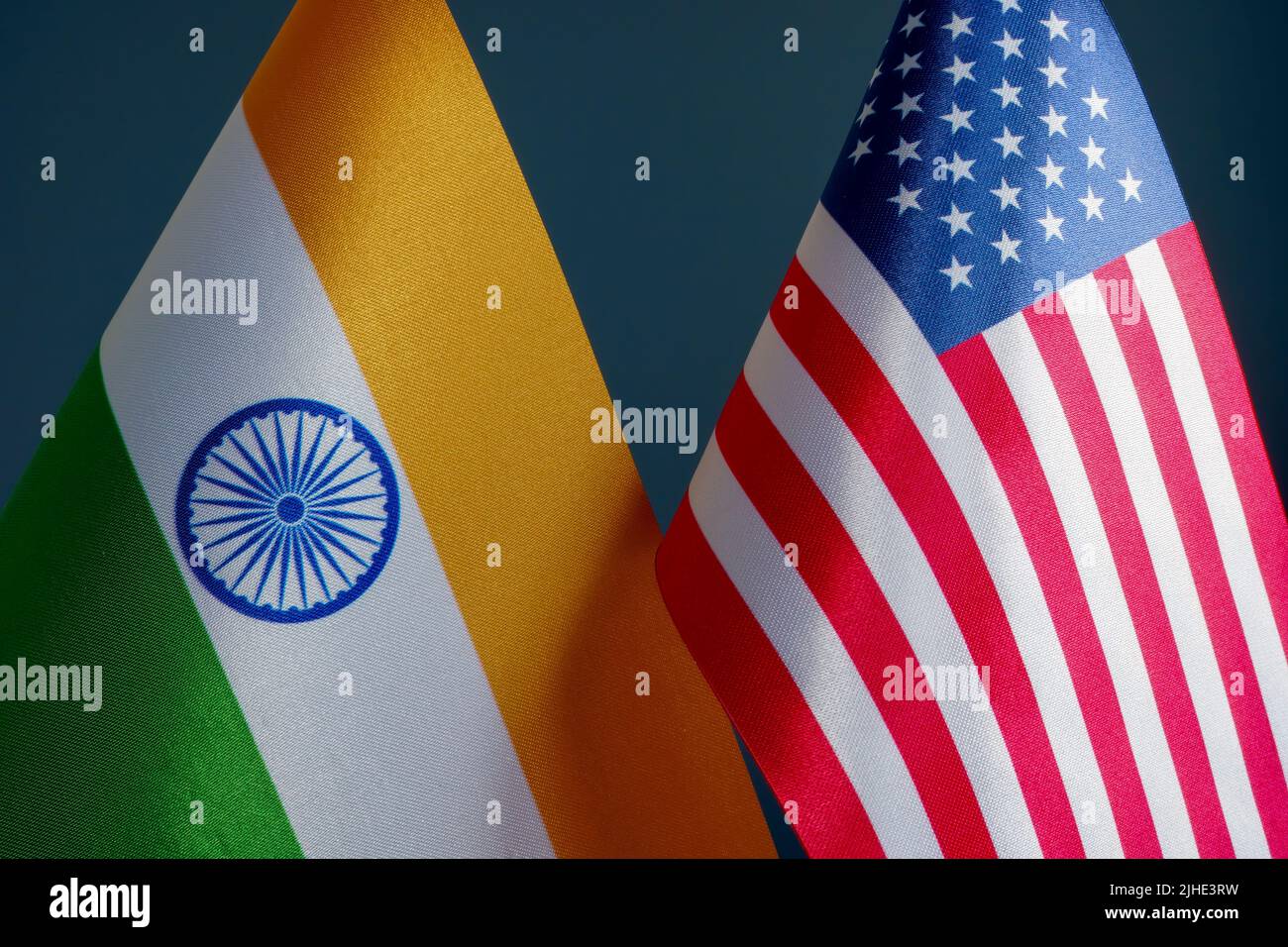 Close up of India and USA flags. Stock Photo