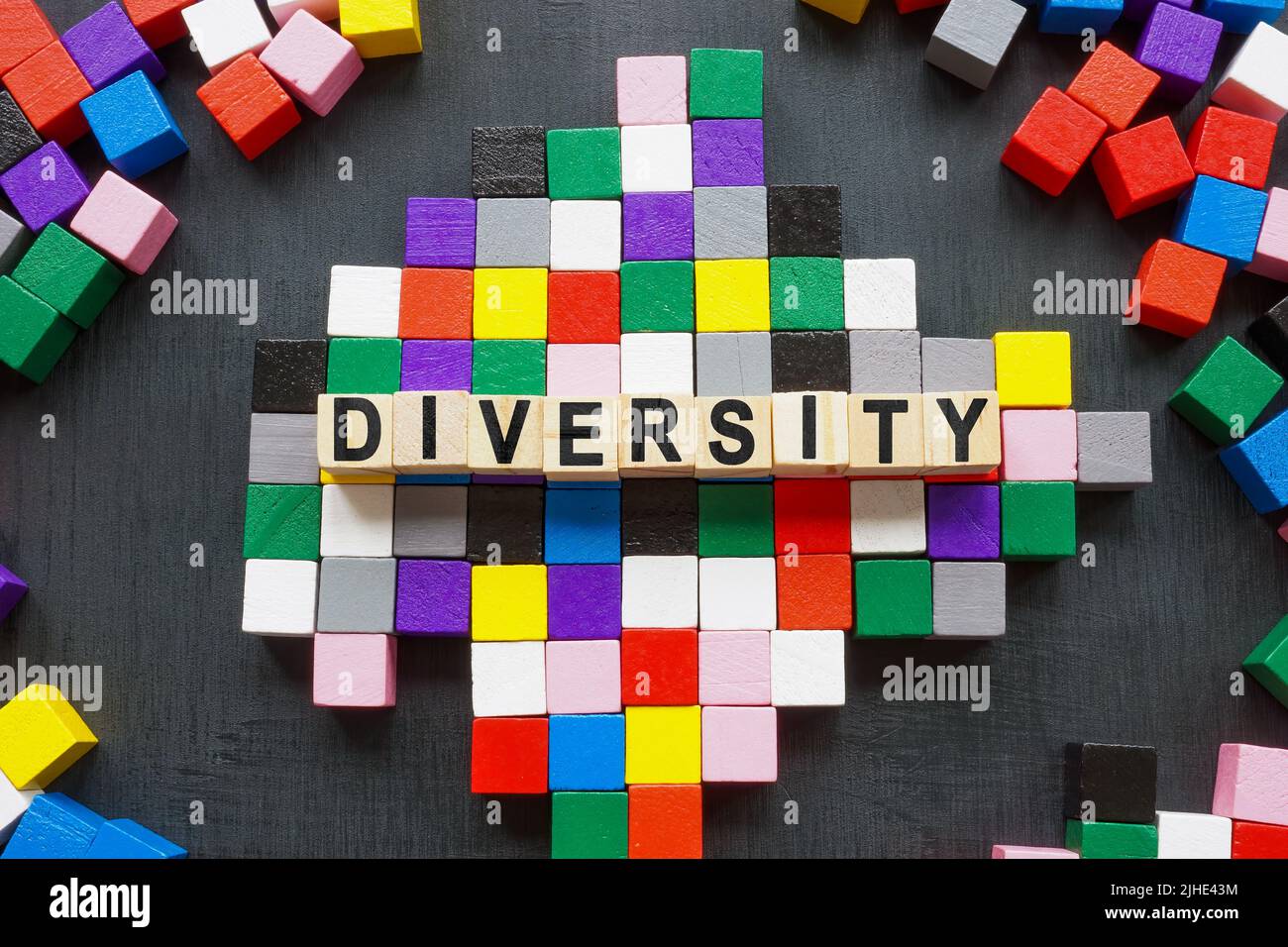 Multi-colored cubes and the inscription diversity on them. Stock Photo