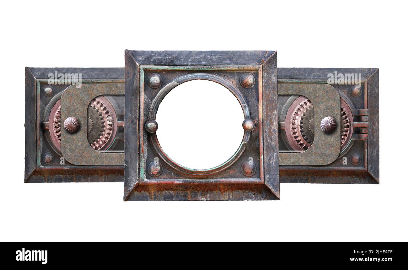 Metallic square frame with vintage metal details and retro rivets ...