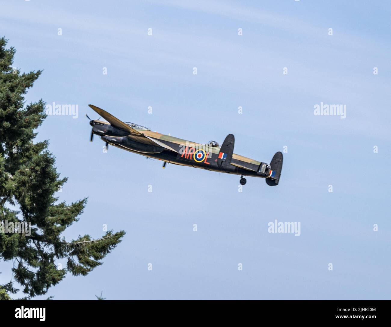 An Avro Lancaster plane performing a Battle of Britain memorial flypast Stock Photo