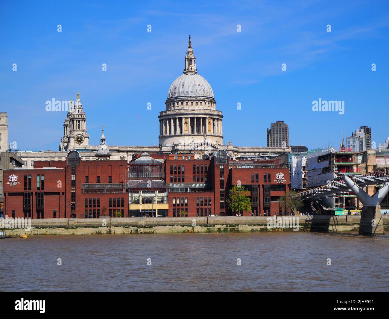 A beautiful shot of St Paul's Cathedral and Millennium Pedestrian Bridge in London, United Kingdom Stock Photo