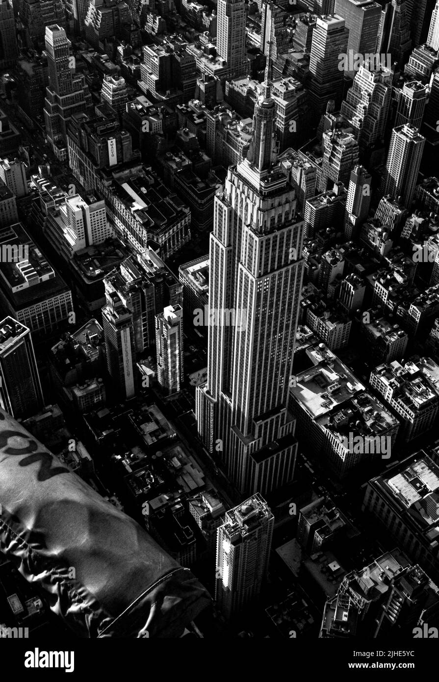 Aerial black and whitephotograph from the Empire State building out of a helicopter. Stock Photo