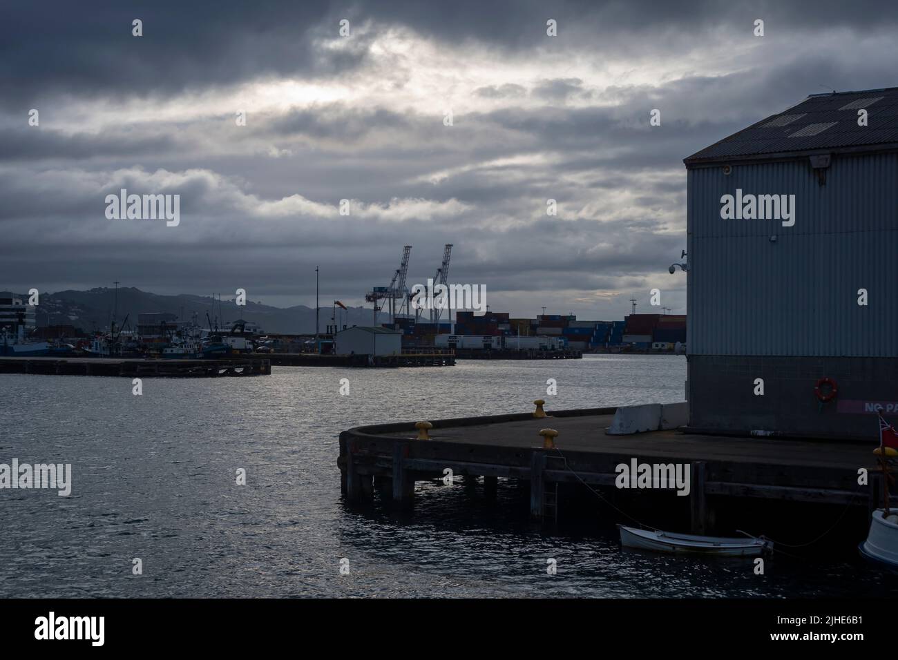 Port of Wellington in stormy weather, North Island, New Zealand Stock Photo
