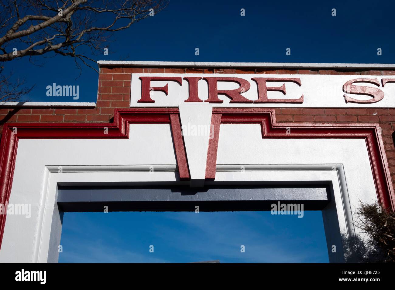 Preserved facade of old Fire Station, Brooklyn, Wellington, North Island, New Zealand Stock Photo