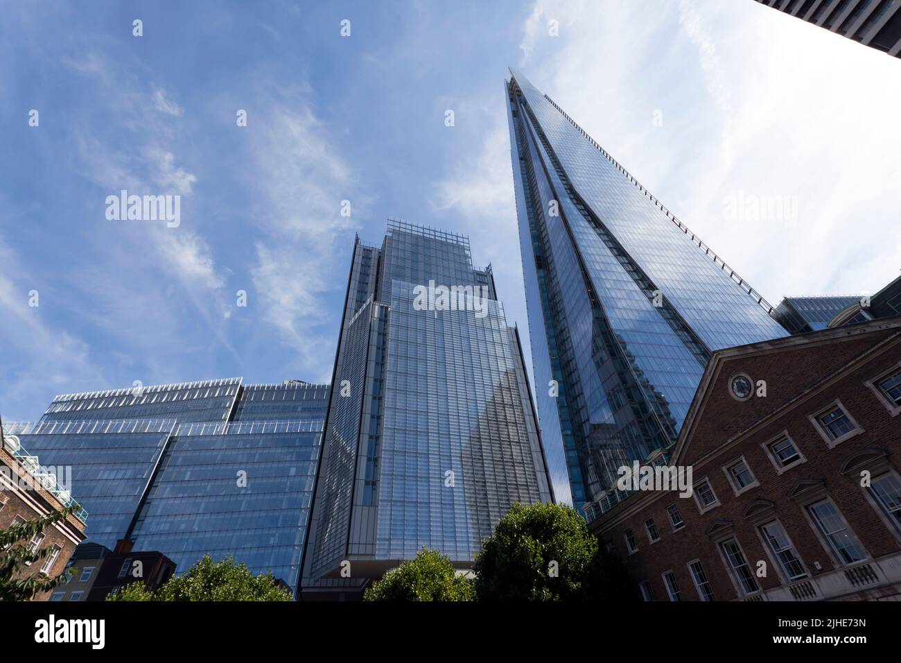 View of the Shard  and surrounding buildings, taken from Old Guys House, London Bridge. Stock Photo