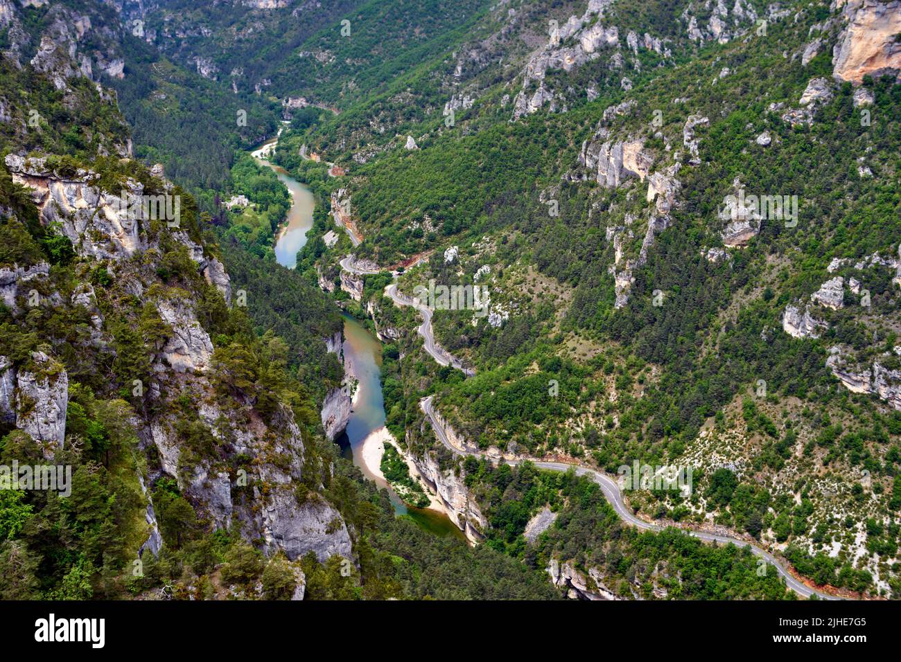 Gorges du Tarn vues du Roc des Hourtous (l'autre point sublime des Gorges). Objectif Takumar 50mm f1.4 (8 elements) Stock Photo