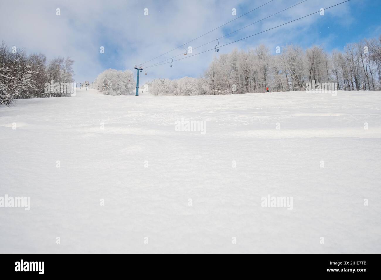 view from old chair lift at ski resort Stock Photo - Alamy