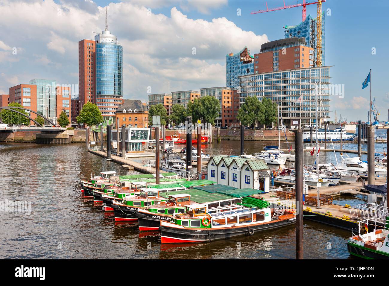Hamburg, Germany - July 12, 2011 : Niederhafen, Hamburg's first Elbe River port, now a marina for personal and tour boats. Stock Photo
