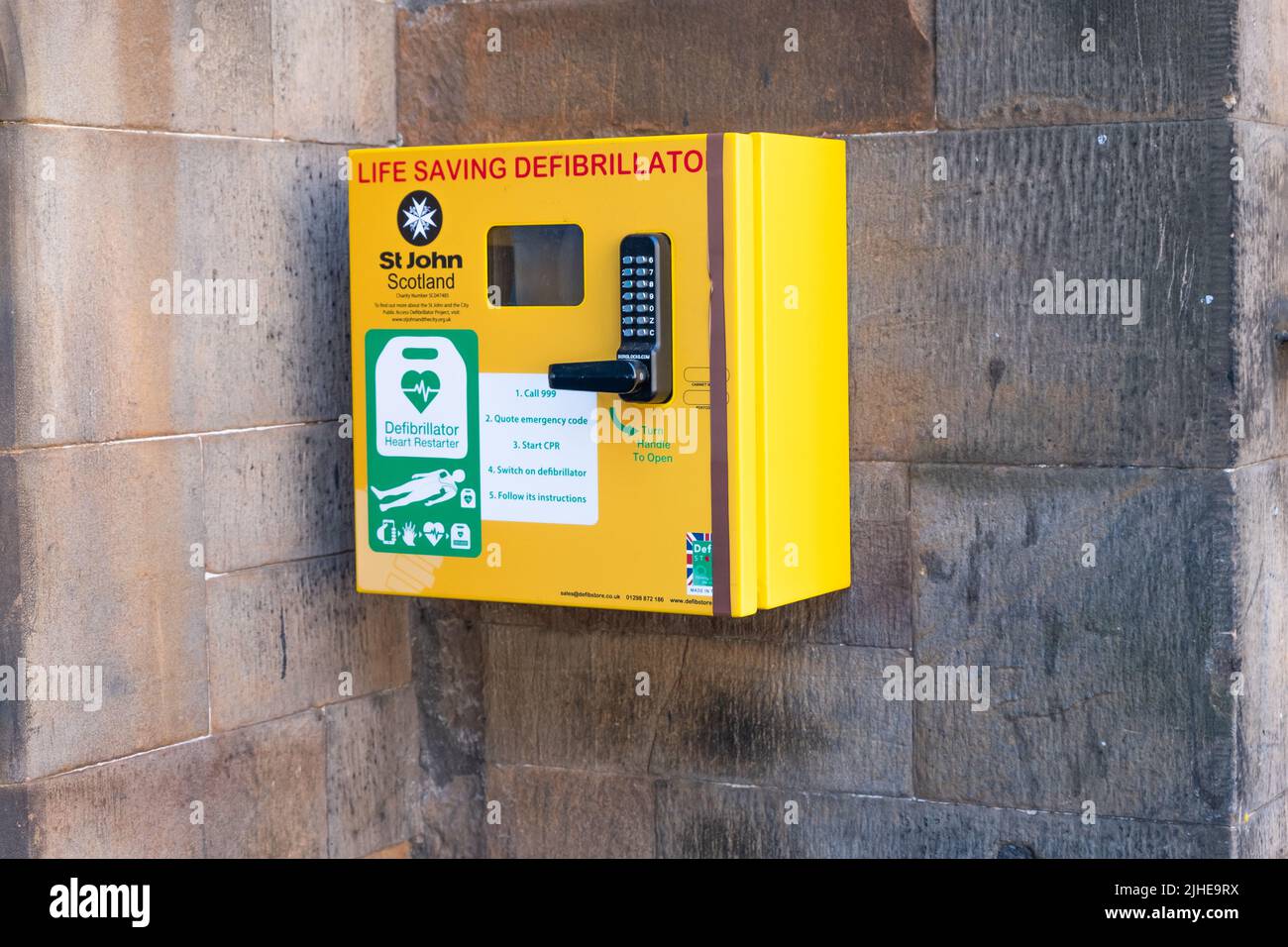 Edinburgh, Scotland, UK June 20 2022. Close up of a defibrillator