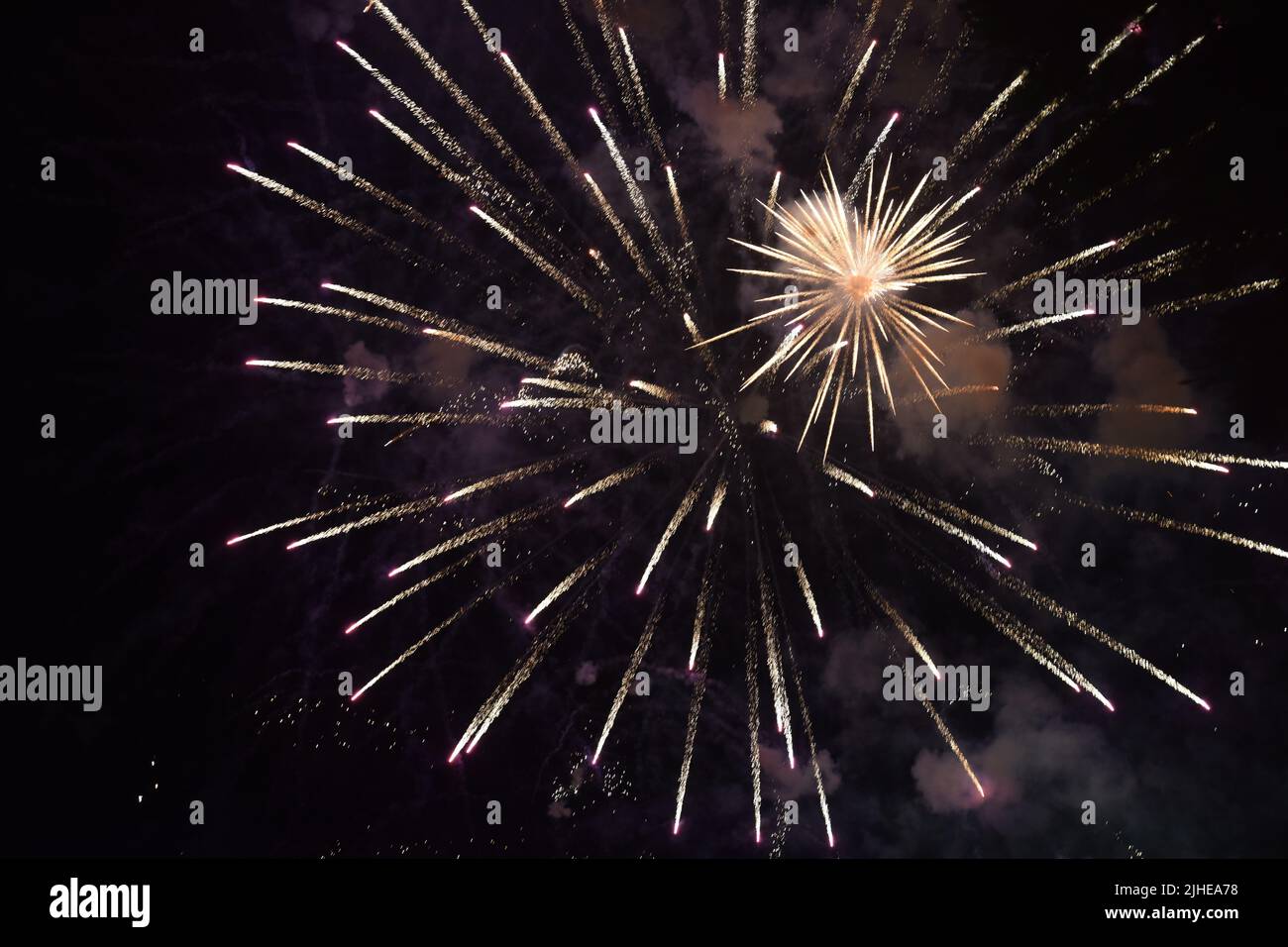Fireworks at Grinzane castle, Italy. Fireworks seem to be astronomic images Stock Photo