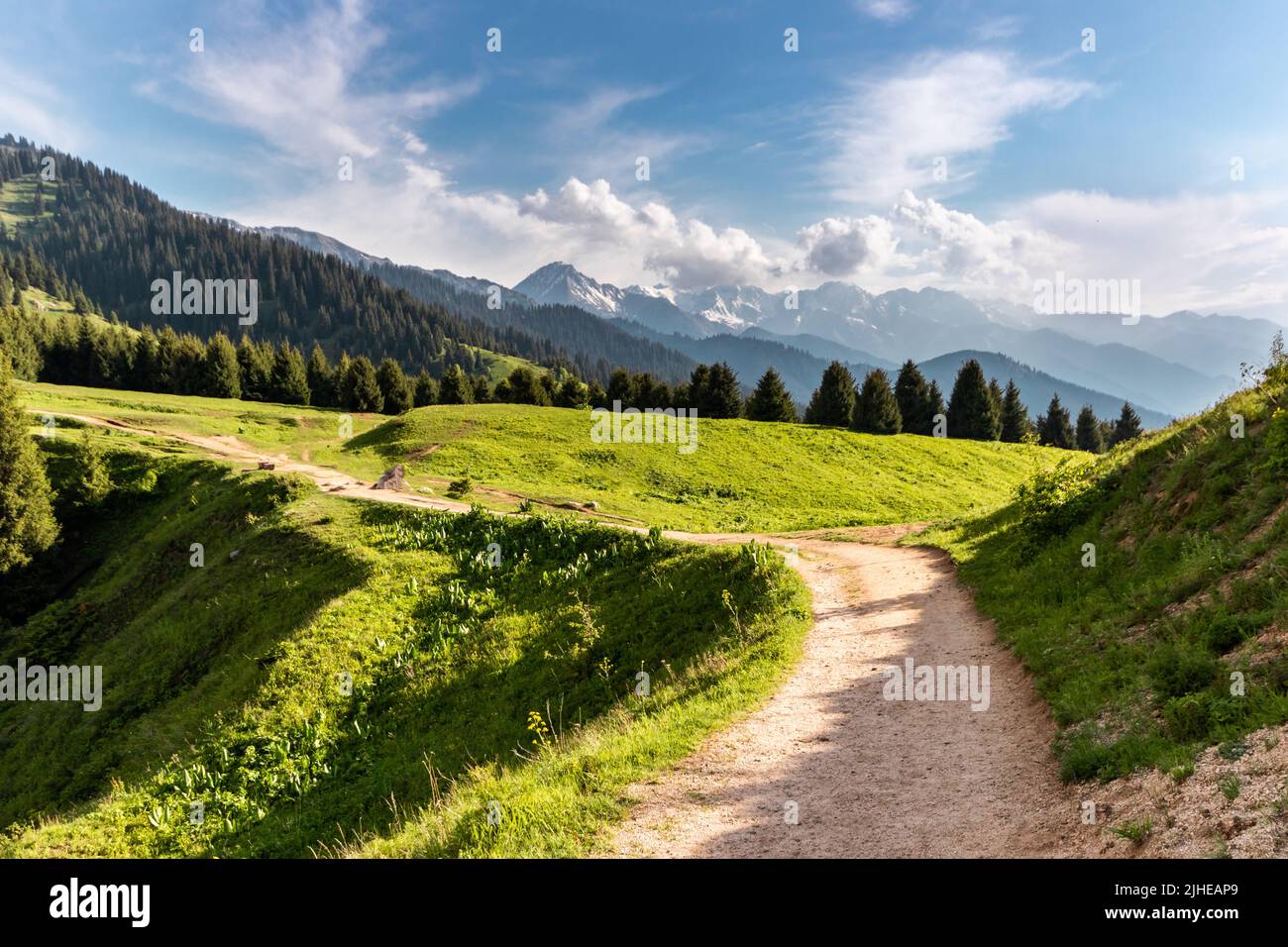 A popular trail near the famous tourist site Kok Zhailau. Mountain ...