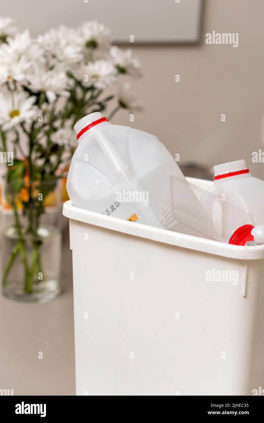 Recyclable hard plastics collected in a home in Sydney, Australia