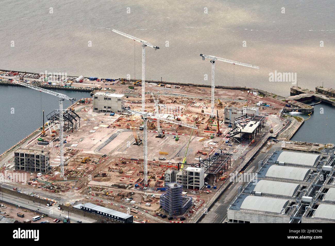 An aerial view of the new Everton Football ground under construction, Seaforth Docks, Liverpool