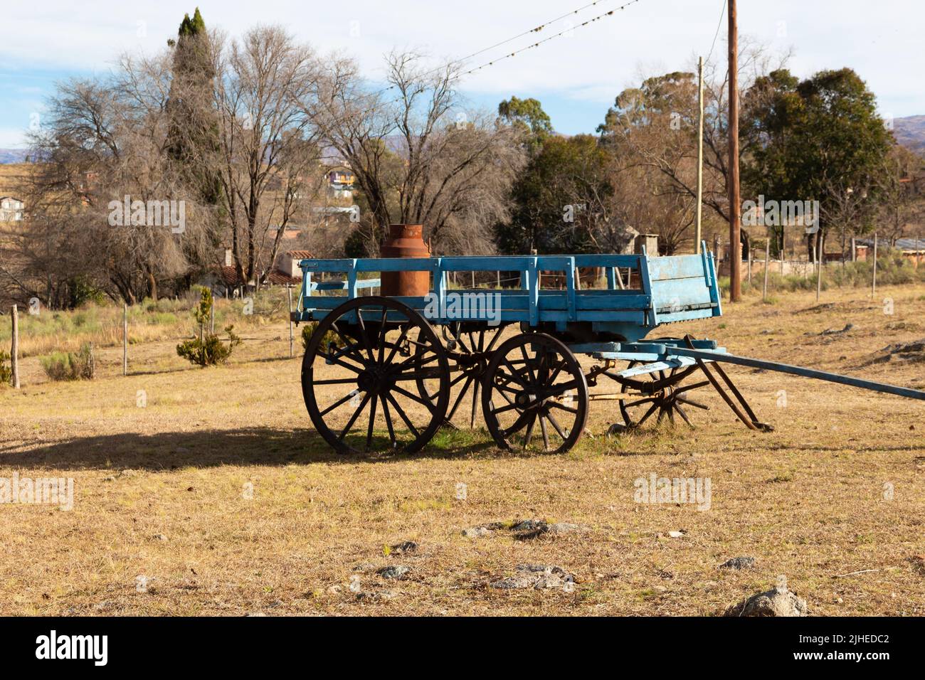 old wooden milk cart the mountains of Cordoba, Argentina Stock Photo