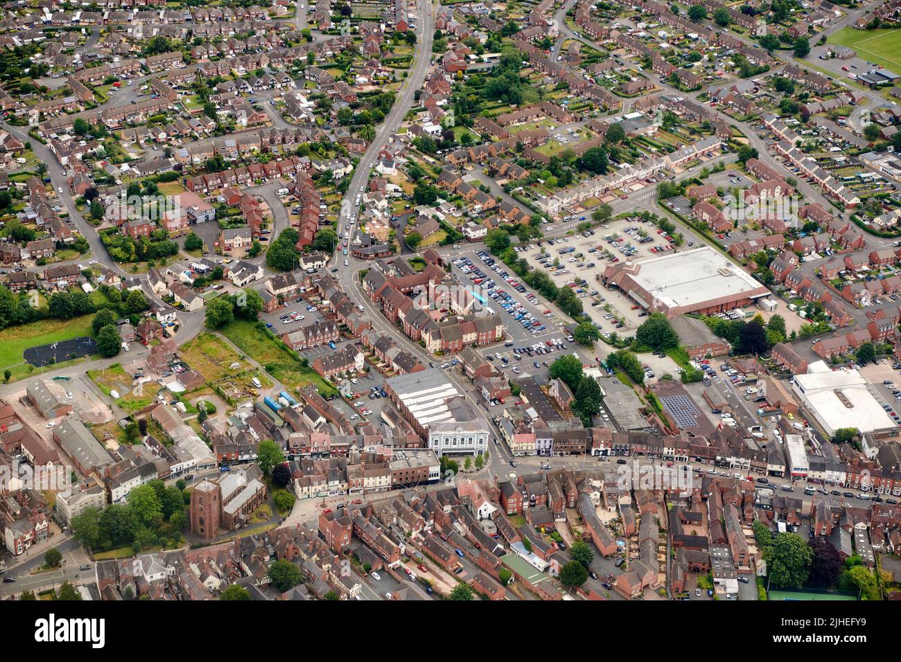 An aerial view of the market town of Newport, telford & Wrekin, Shropshire, West Midlands, England, UK Stock Photo