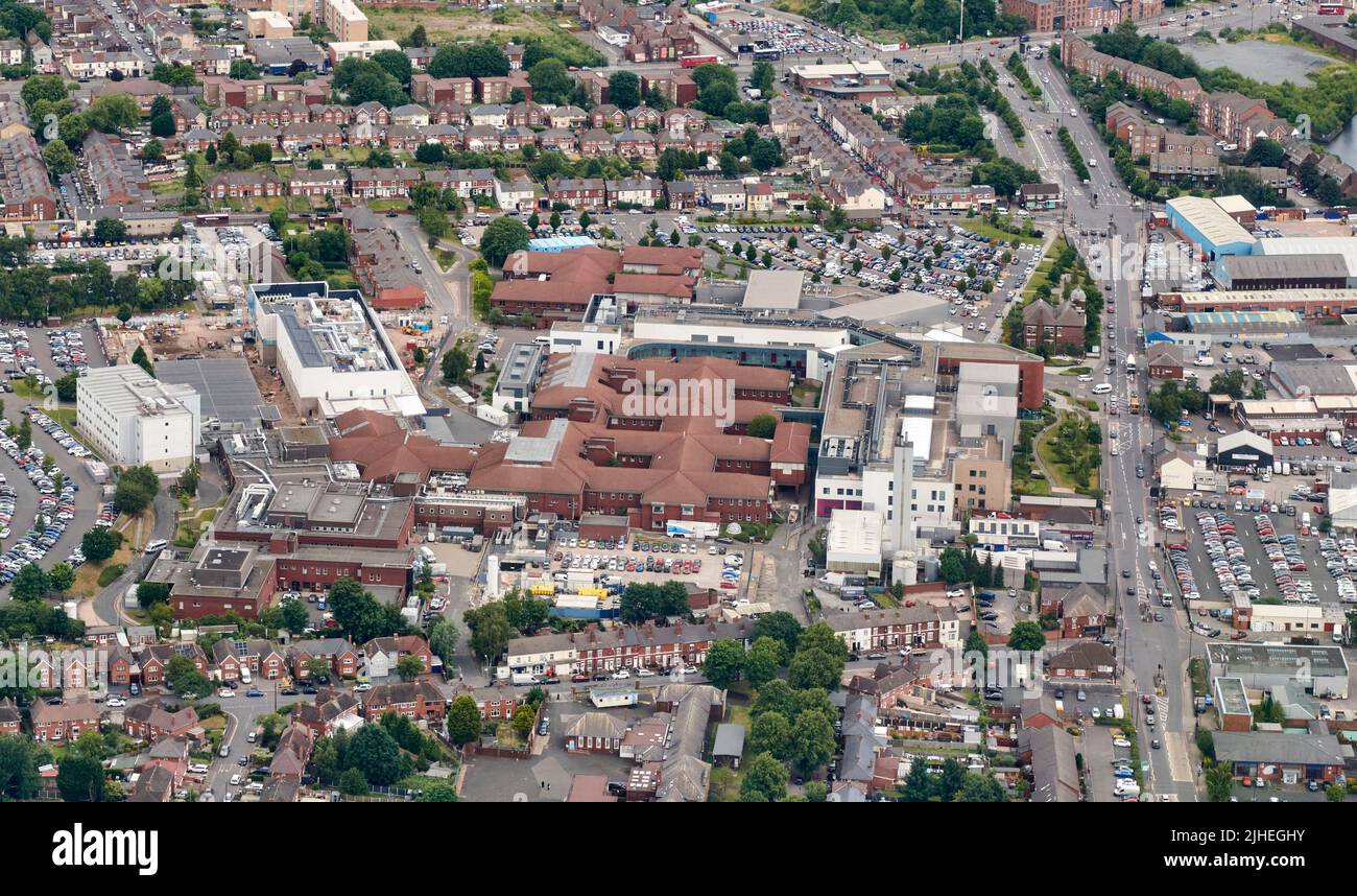 An aerial view of Walsall, town centre and Manor Hospital, , west midlands, England, UK Stock Photo