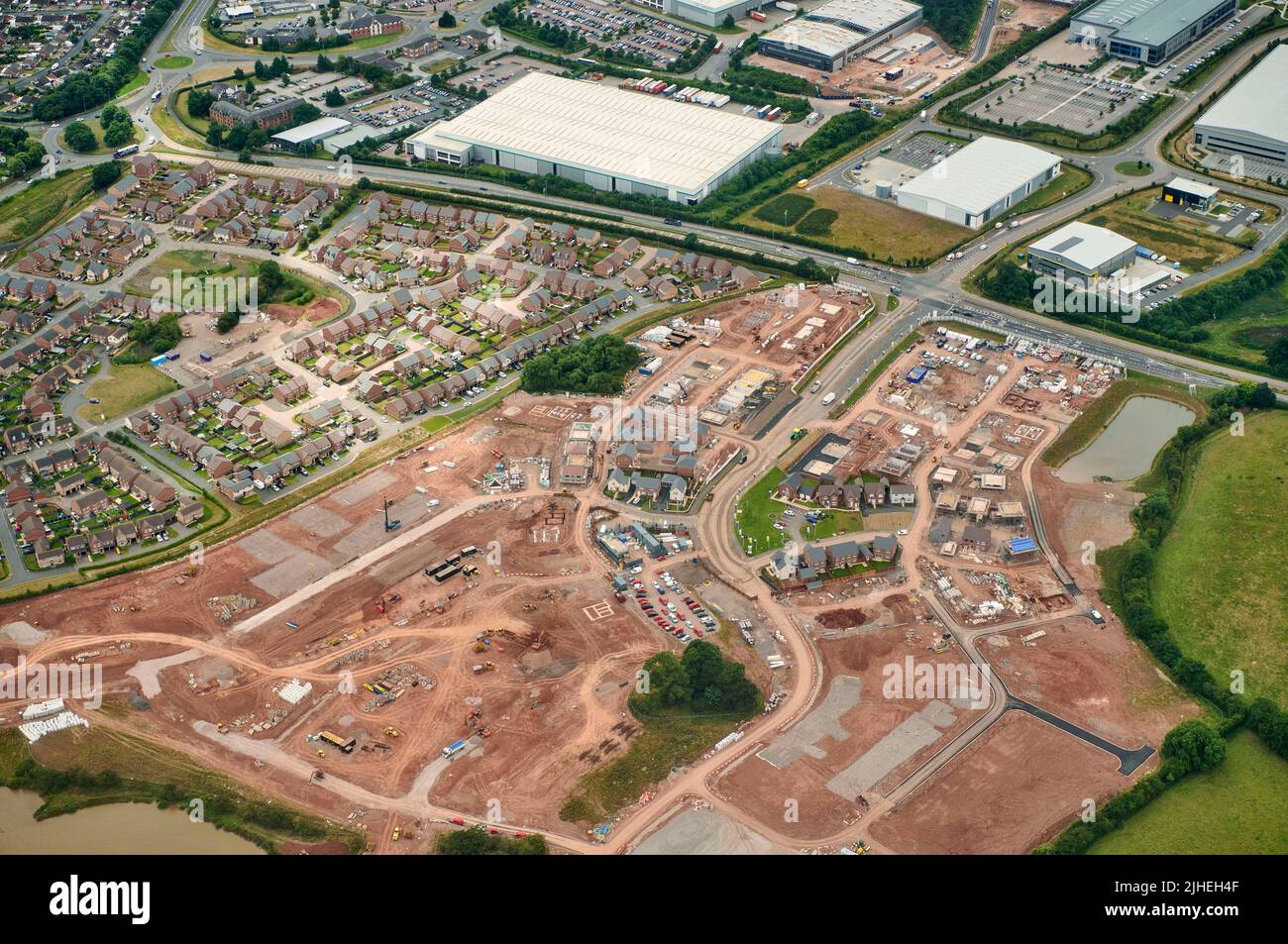 An aerial view of new house building, at Stafford, Staffordshire, UK Stock Photo