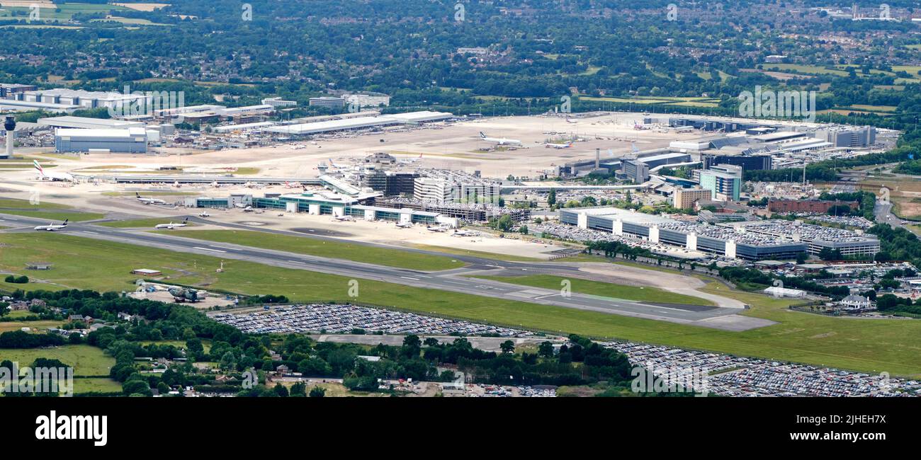 an aerial view of Manchester Airport, northwest England, UK Stock Photo