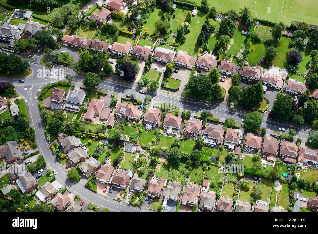 An aerial view of large middle class houses, at Handforth, South Manchester, north west England, UK Stock Photo