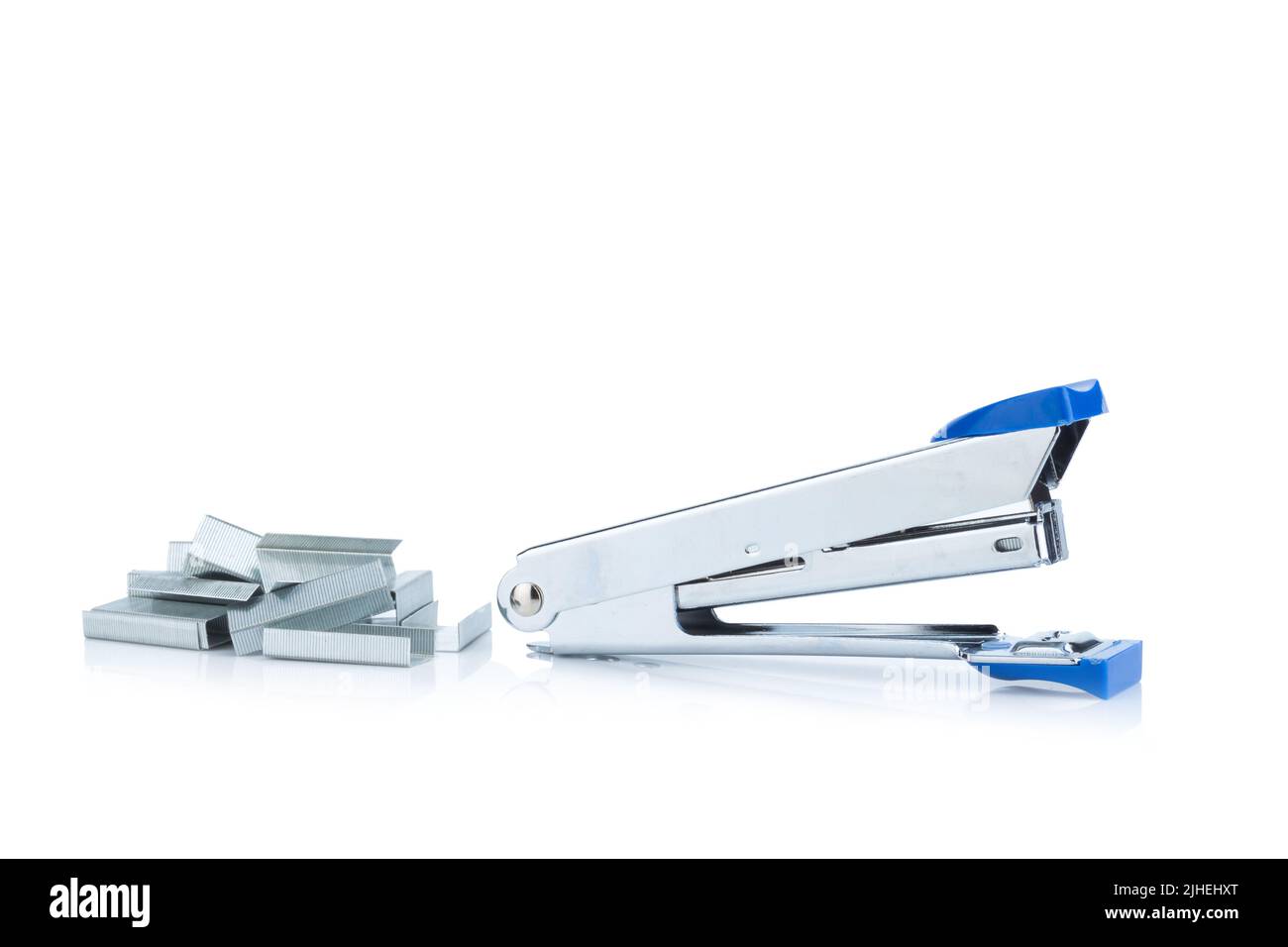 stapler steel color blue and staples isolated on white background Stock ...