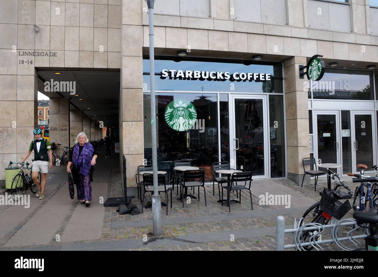 Copenhagen /Denmark/18 July 2022/ American chain starbucks coffee cafe in danish capital