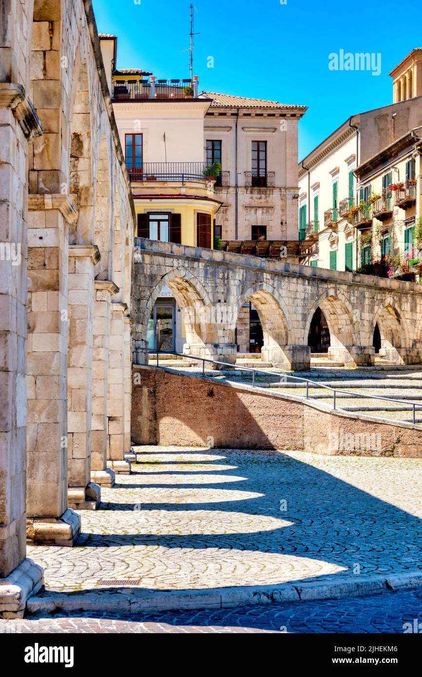 Arches of the Acquedotto Svevo in Piazza Garibaldi, Sulmona, Italy Stock Photo