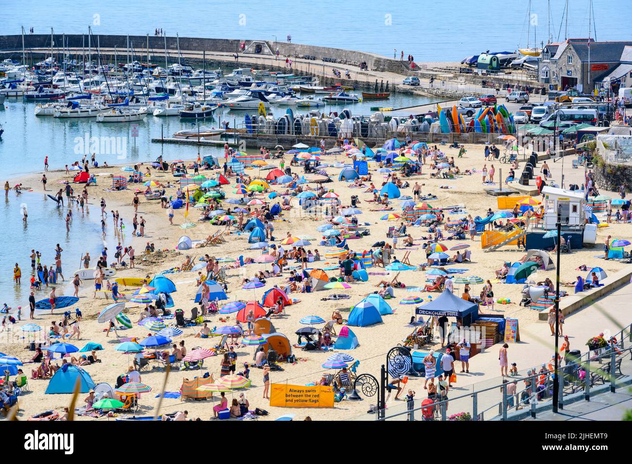 Lyme Regis, Dorset, UK. 18th July, 2022. UK Weather The beach at the