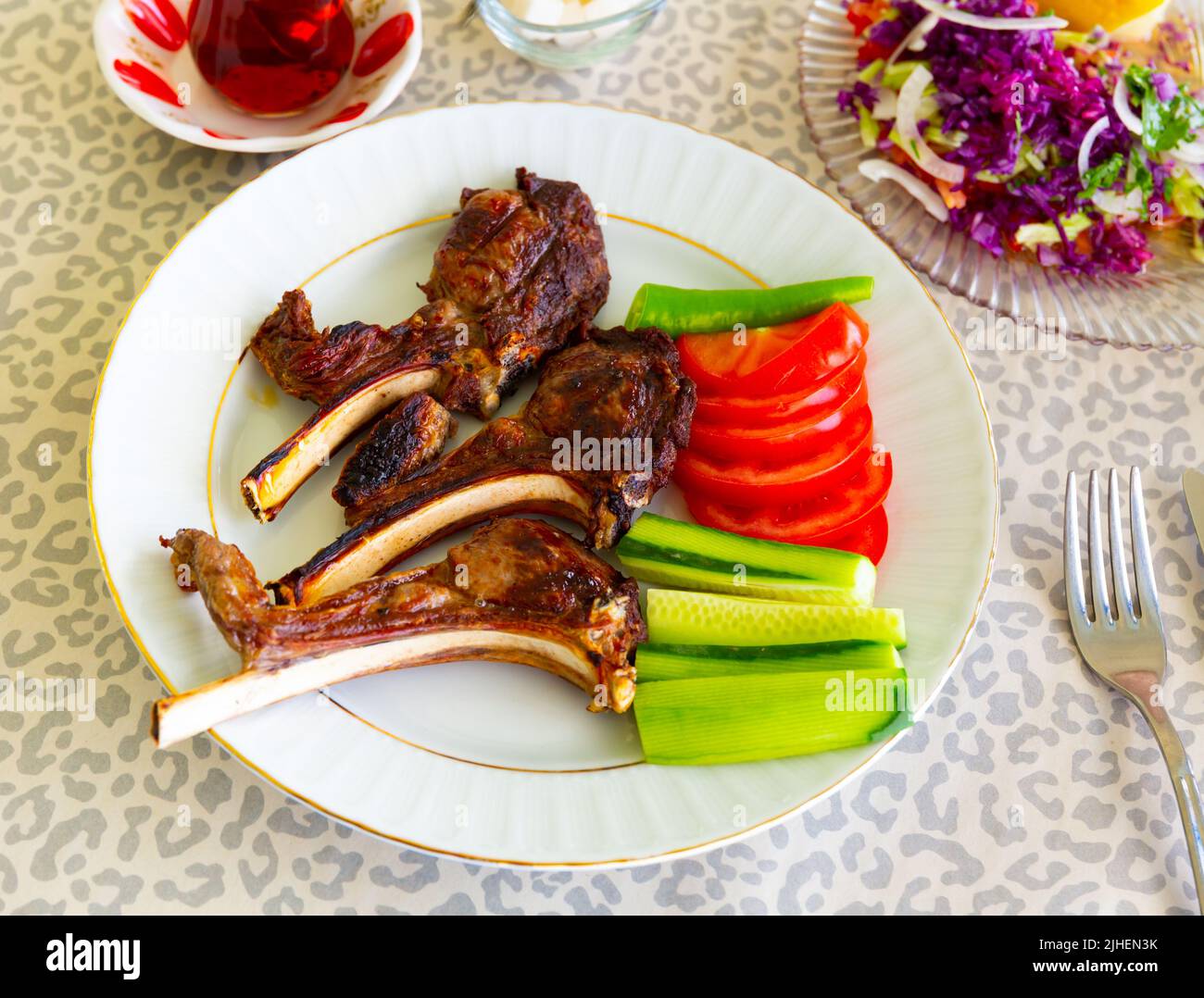 Baked rib grilled. Lamb. Carry lamb. Turkish cuisine Stock Photo Alamy