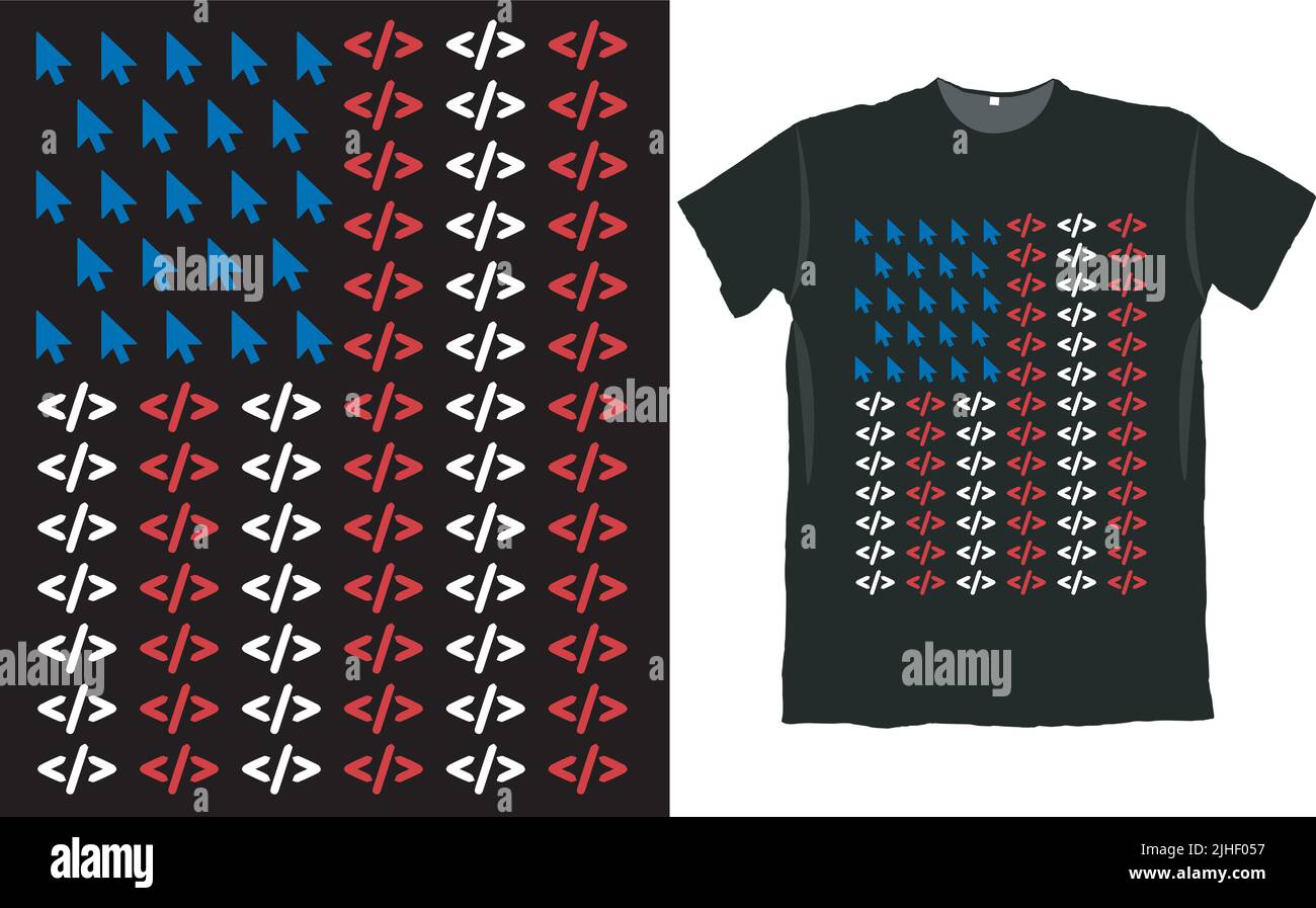 An American flag illustration with cursors and slashes for programmers