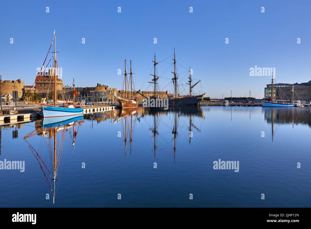 Image of St Malo pool with sailing ships Stock Photo
