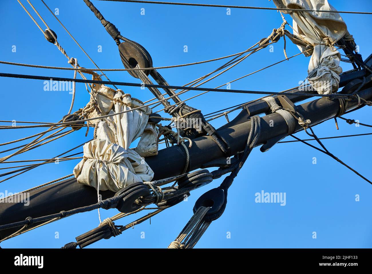 Abtract image of a bowsprit of a  square rigged ship Stock Photo