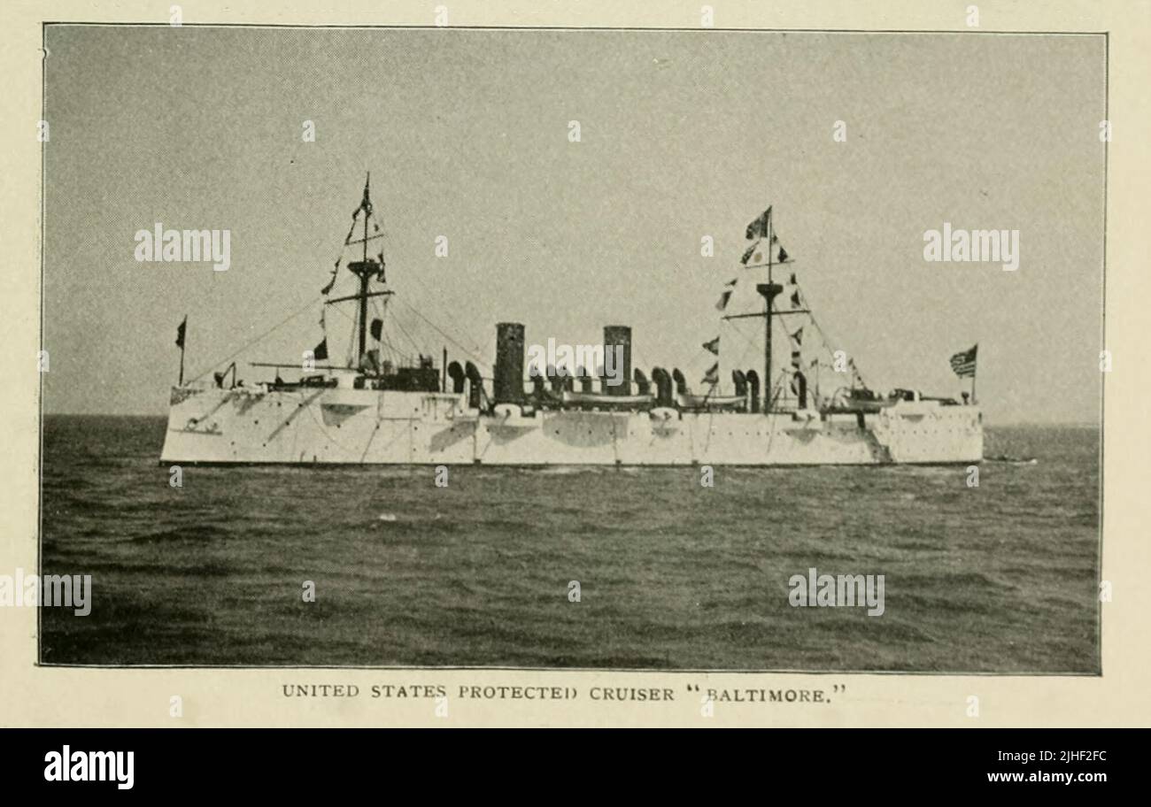 United States Protected Cruiser ' Baltimore ' from the article THE NEWEST WARSHIPS OF THE UNITED STATES NAVY By Lieutenant W. H. Jaques, U.  S.  N. from Factory and industrial management Magazine Volume 6 1891 Publisher New York [etc.] McGraw-Hill [etc.] Stock Photo