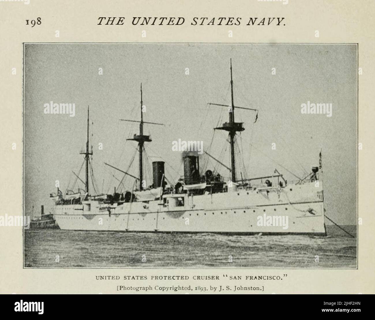 United States Protected Cruiser ' San Francisco ' from the article THE NEWEST WARSHIPS OF THE UNITED STATES NAVY By Lieutenant W. H. Jaques, U.  S.  N. from Factory and industrial management Magazine Volume 6 1891 Publisher New York [etc.] McGraw-Hill [etc.] Stock Photo