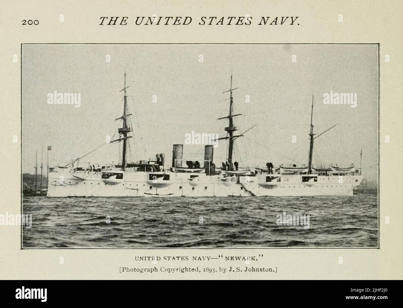 United States Navy protected cruiser ' Newark ' from the article THE NEWEST WARSHIPS OF THE UNITED STATES NAVY By Lieutenant W. H. Jaques, U.  S.  N. from Factory and industrial management Magazine Volume 6 1891 Publisher New York [etc.] McGraw-Hill [etc.] Stock Photo