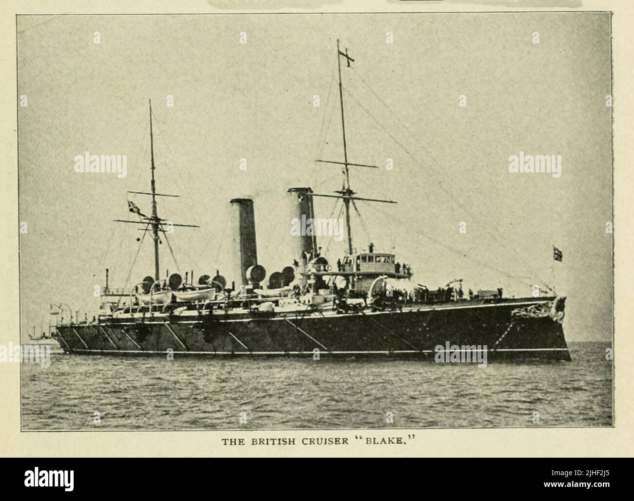 The British Cruiser ' Blake ' from the article THE NEWEST WARSHIPS OF THE UNITED STATES NAVY By Lieutenant W. H. Jaques, U.  S.  N. from Factory and industrial management Magazine Volume 6 1891 Publisher New York [etc.] McGraw-Hill [etc.] Stock Photo