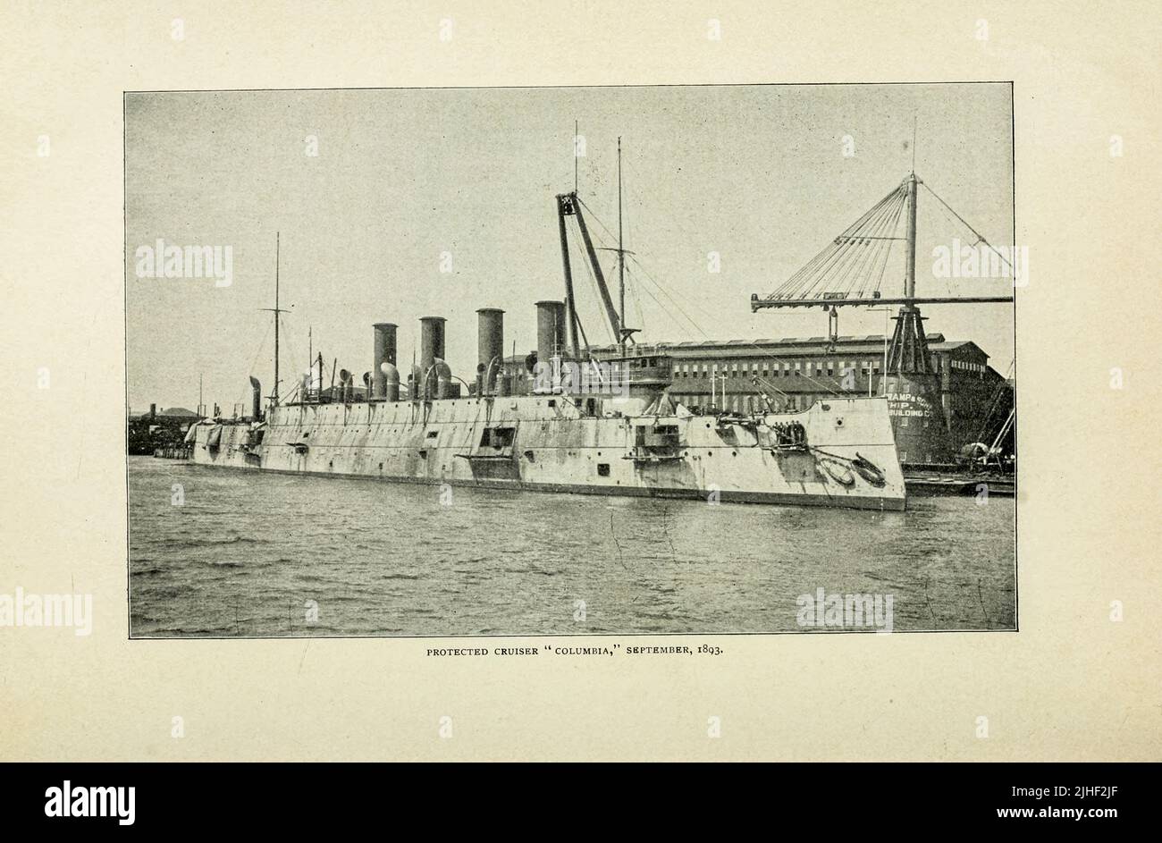 United States Protected Cruiser ' Columbia ' September 1893 from the article THE NEWEST WARSHIPS OF THE UNITED STATES NAVY By Lieutenant W. H. Jaques, U.  S.  N. from Factory and industrial management Magazine Volume 6 1891 Publisher New York [etc.] McGraw-Hill [etc.] Stock Photo